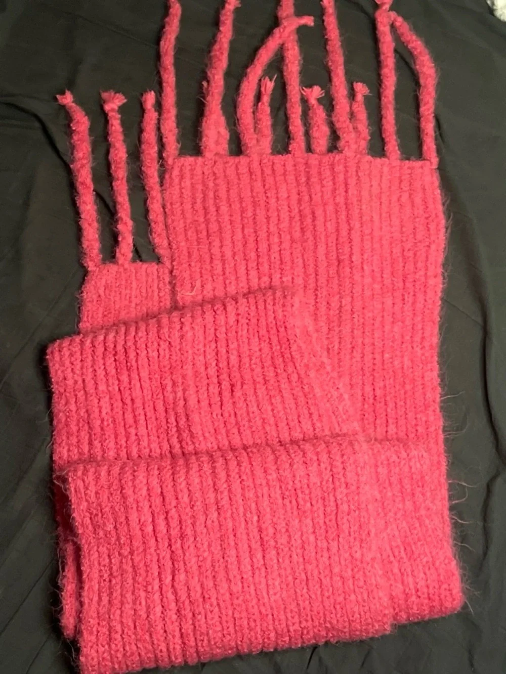 a new day Hot Pink Ribbed Knit Scarf with Fringe